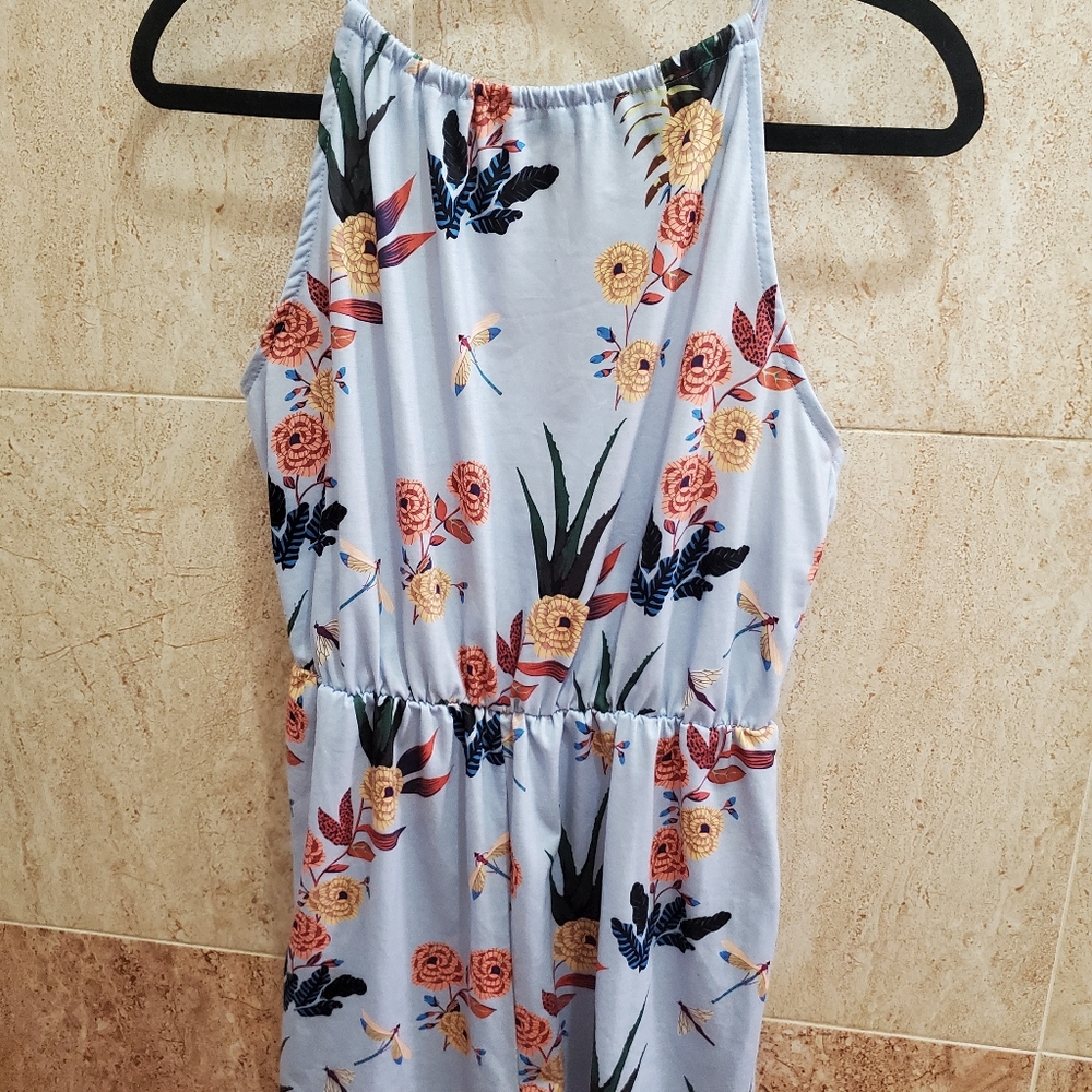 Blue floral dragonfly romper